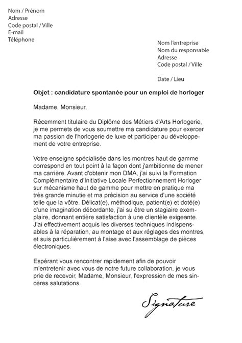 lettre de motivation horloger
